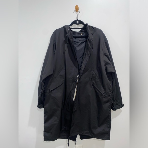 MUJI Labo Water-Repellent Hooded Long Coat Black Size M Men’s– New - Picture 4 of 6